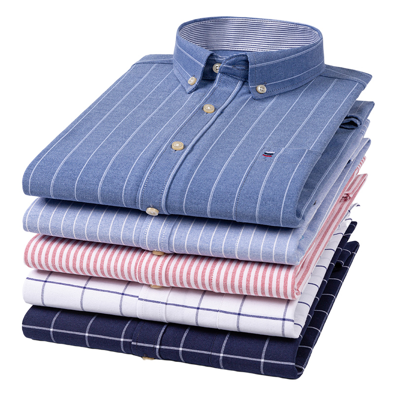 100% 순수 코튼 옥스포드 남성 스트라이프 격자 무늬 - Oxford Cotton Casual Shirt Business 리뷰 및 가격