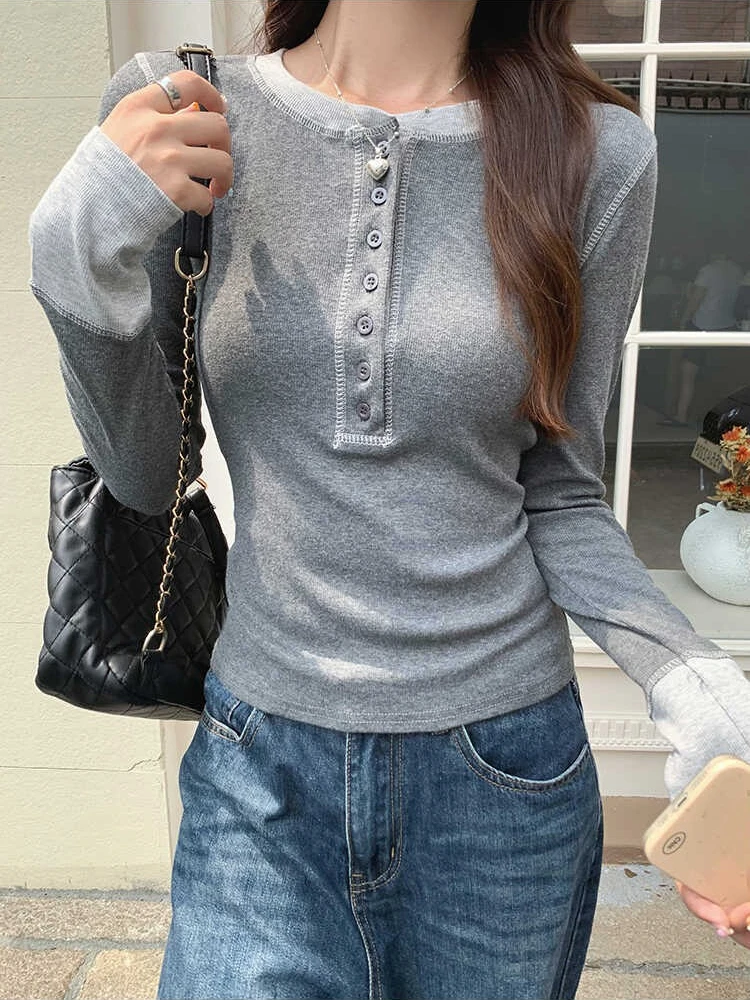 Y2K 패치워크 티셔츠 2025, 대비색 그런지 탑,  - Shirts 리뷰 및 가격