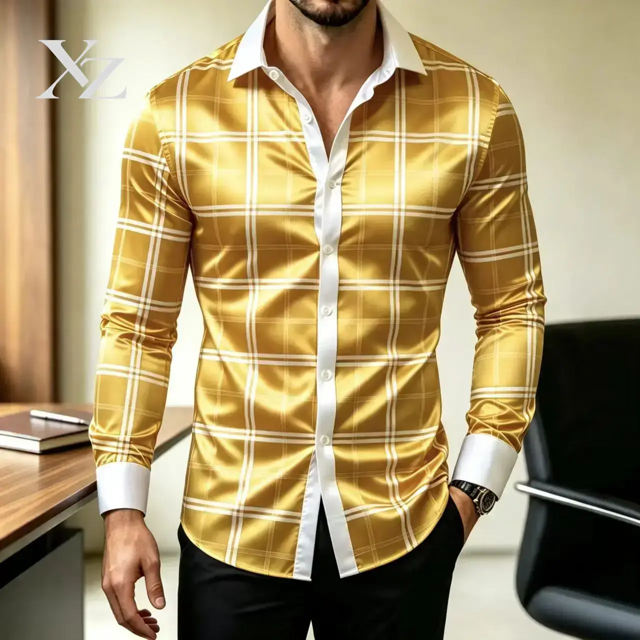 인기 상품: 남성용 슬림핏 긴팔 체크무늬 드레스 셔츠, - Mens Satin Silk Dress Shirt 리뷰 및 가격