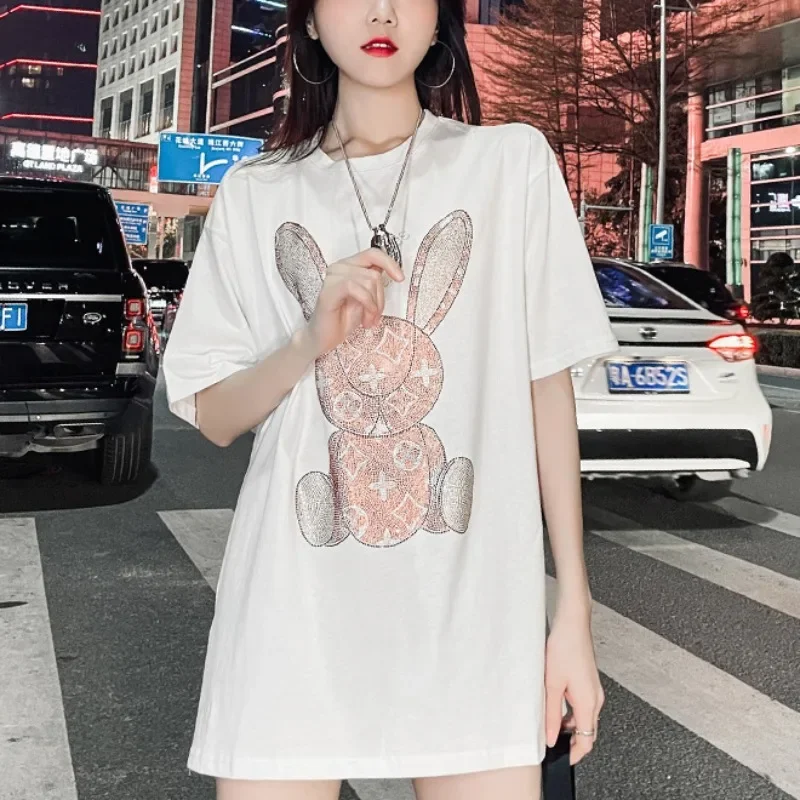여성용 여름 캐주얼 티셔츠: 다이아몬드 카툰 프린트 반 - Shirts 리뷰 및 가격