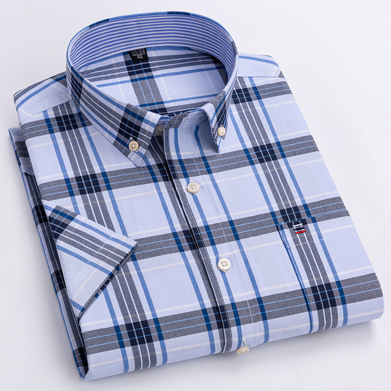 남성용 반팔 격자 무늬 줄무늬 단색 줄무늬 드레스, 비 - Oxford Cotton Casual Shirt Business 리뷰 및 가격