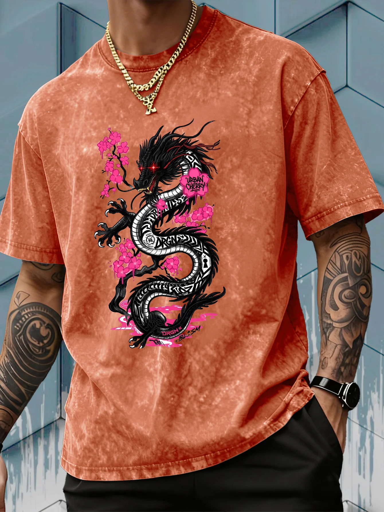 남성용 블랙 체리 블라썸 드래곤 프린트 티셔츠, 빈티지 - Acid Wash Vintage Graphic T Shirt 리뷰 및 가격